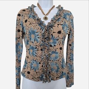 INC International Concepts Y2K Floral Ruffle Blouse Top